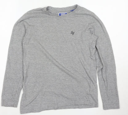 Jack & Jones Men's Grey Long Sleeve Crew Neck Cotton T-Shirt L