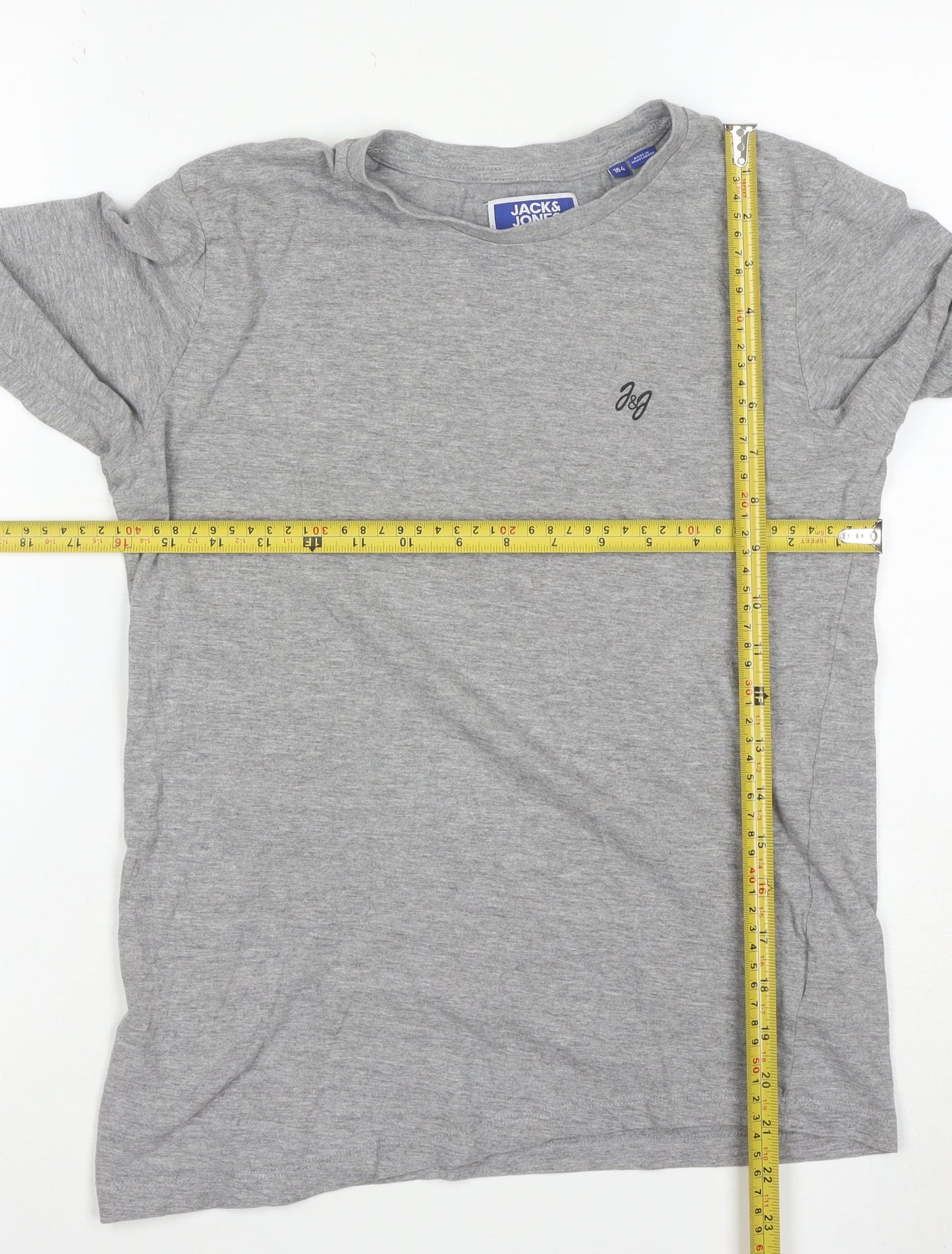 Jack & Jones Men's Grey Long Sleeve Crew Neck Cotton T-Shirt L