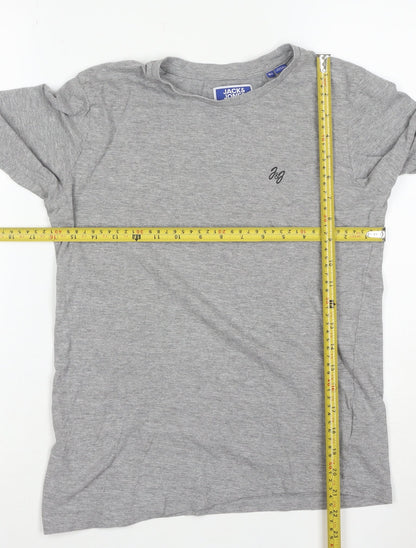Jack & Jones Men's Grey Long Sleeve Crew Neck Cotton T-Shirt L