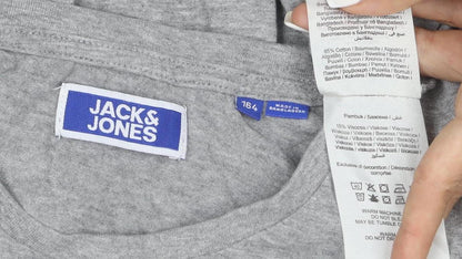 Jack & Jones Men's Grey Long Sleeve Crew Neck Cotton T-Shirt L
