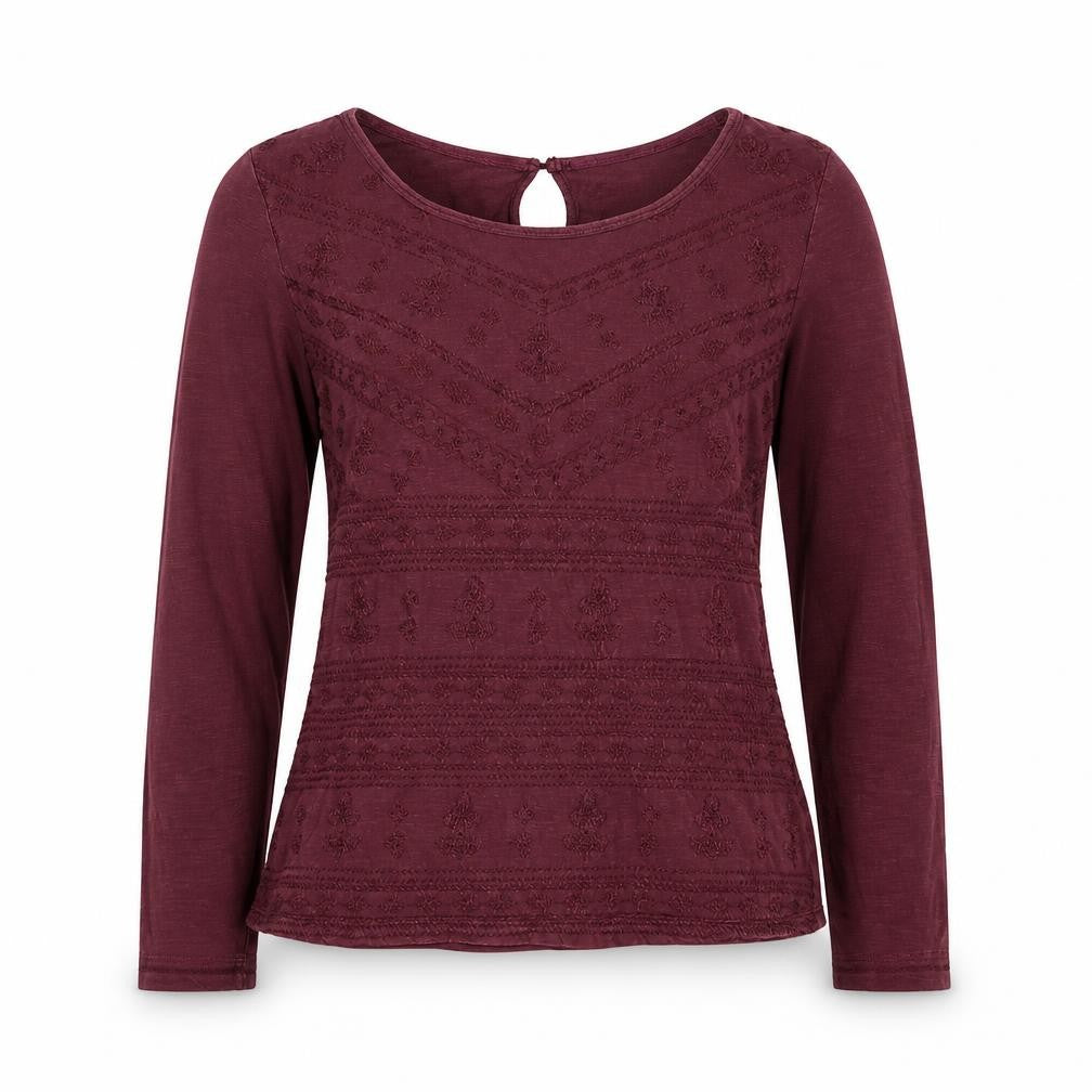 FatFace Women's Red Embroidered Long Sleeve Tunic Blouse Size 12