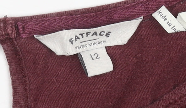 FatFace Women's Red Embroidered Long Sleeve Tunic Blouse Size 12