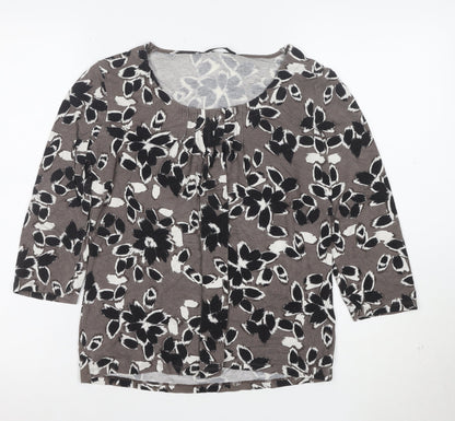 Marks and Spencer Women’s Brown Floral 3/4 Sleeve Jersey T-Shirt Size 12