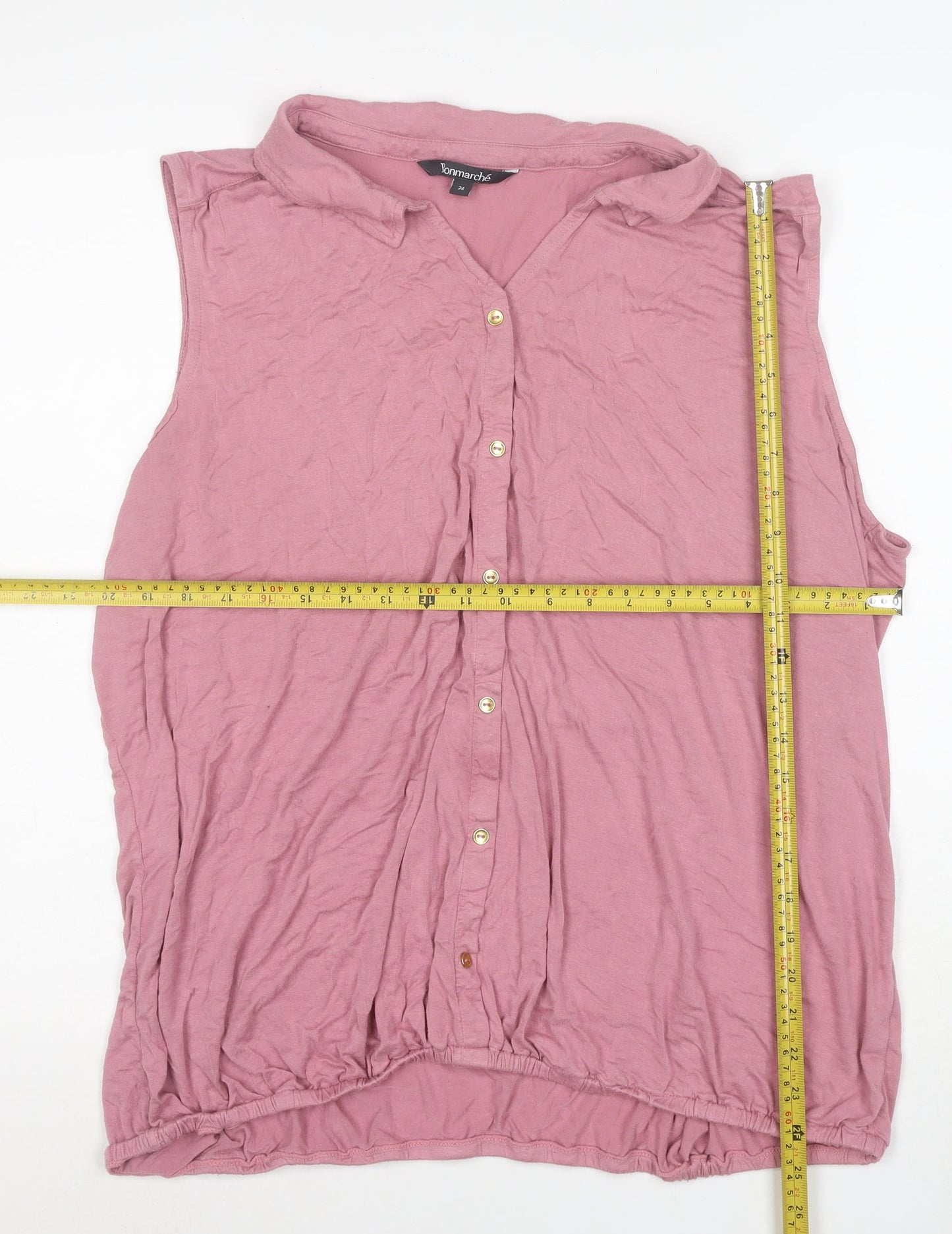 Bonmarche Women's Pink Sleeveless Collared Button-Up Top Size 24