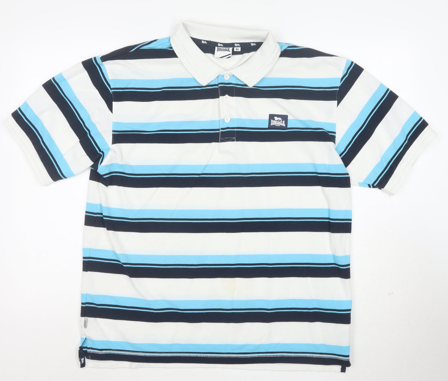 Lonsdale London Men's XL Striped Cotton Polo Shirt White Blue