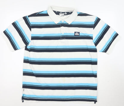 Lonsdale London Men's XL Striped Cotton Polo Shirt White Blue