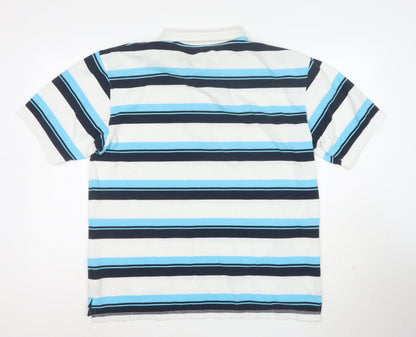 Lonsdale London Men's XL Striped Cotton Polo Shirt White Blue