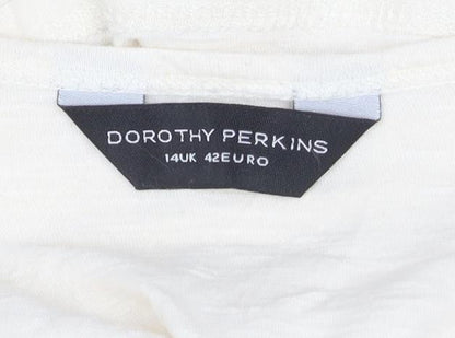 Dorothy Perkins Women’s Ivory Long Sleeve Cotton T-Shirt Size 14