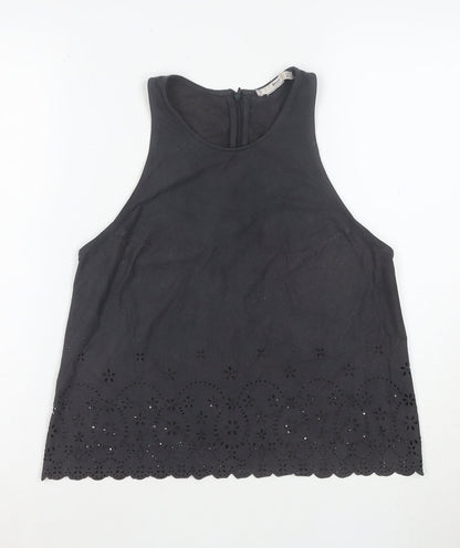 MNG Suit Women's Black Embroidered Cotton High Neck Tank Top Size S