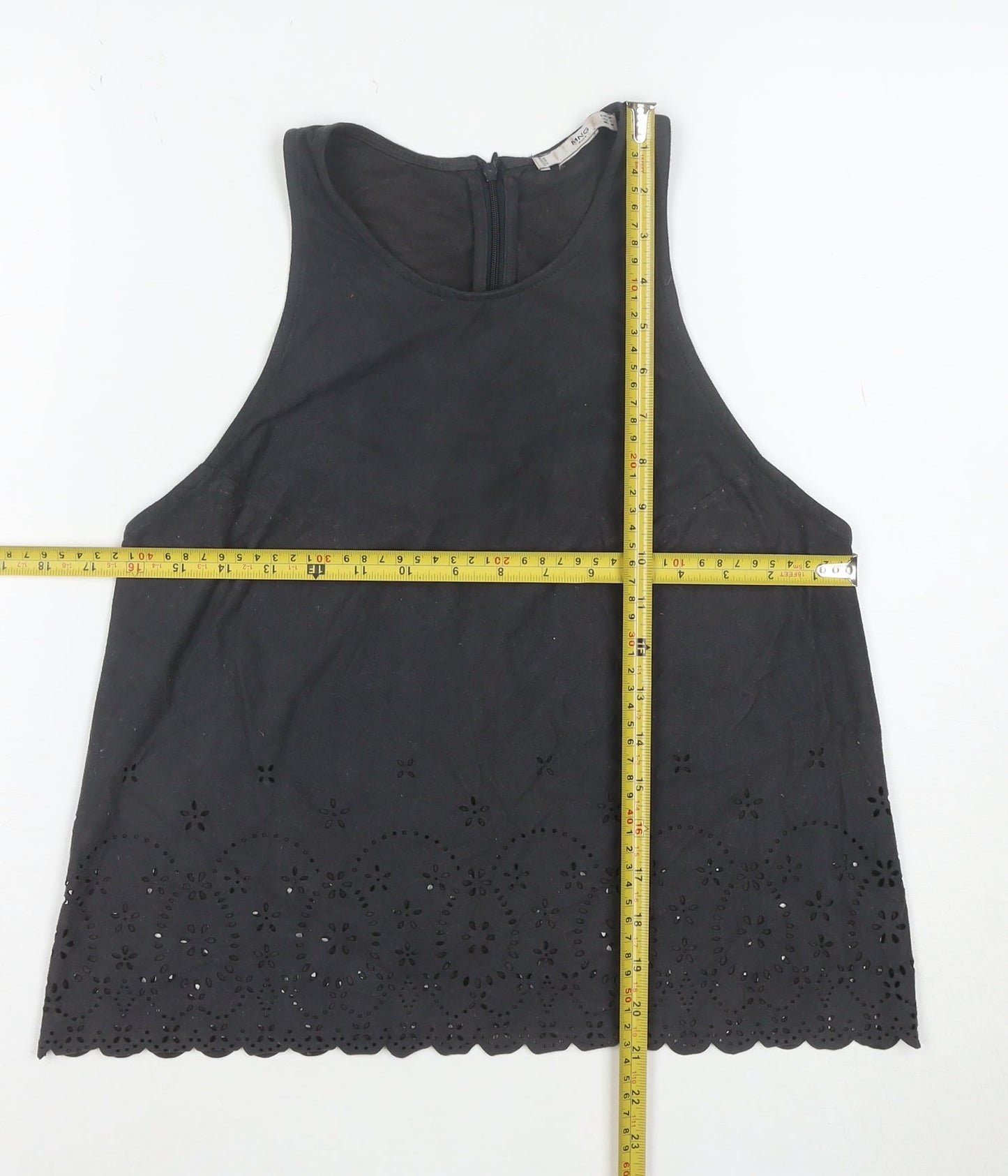 MNG Suit Women's Black Embroidered Cotton High Neck Tank Top Size S