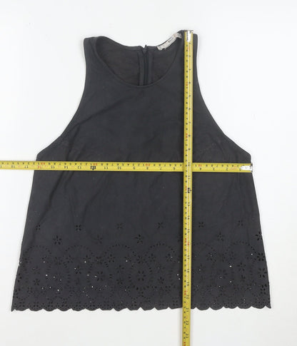 MNG Suit Women's Black Embroidered Cotton High Neck Tank Top Size S