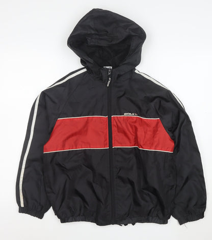 Gola Boys Black Red Hooded Windbreaker Jacket Size L Polyester Full Zip