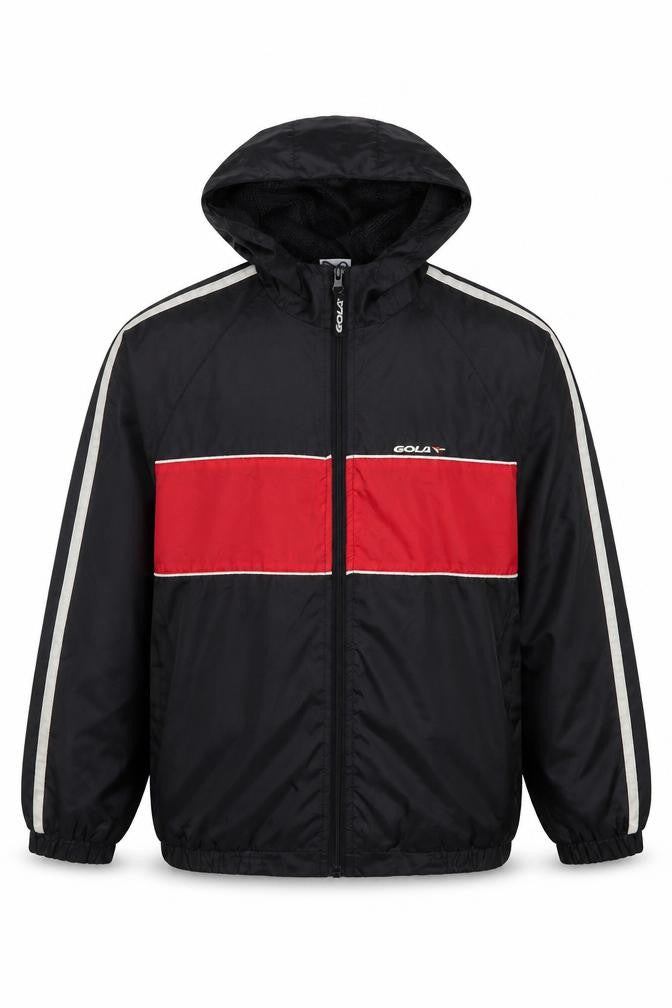 Gola Boys Black Red Hooded Windbreaker Jacket Size L Polyester Full Zip