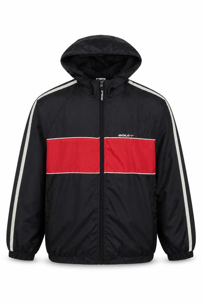 Gola Boys Black Red Hooded Windbreaker Jacket Size L Polyester Full Zip