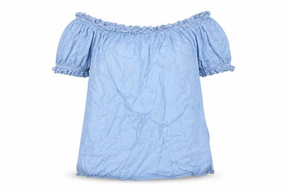 PRETTYLITTLETHING Women Blue Off Shoulder Cotton Blouse Size 12