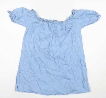 PrettyLittleThing Women Blue Off Shoulder Cotton Blouse Size 12