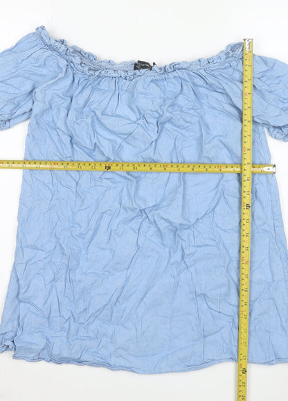 PrettyLittleThing Women Blue Off Shoulder Cotton Blouse Size 12