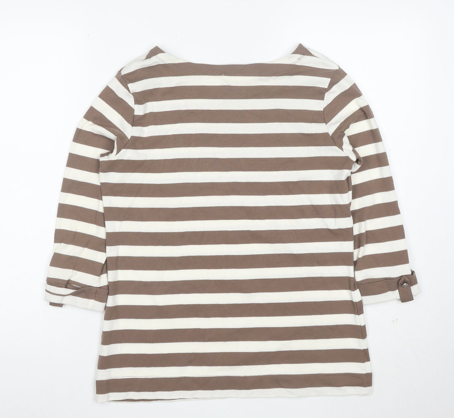 Plain Hobbs Women's Brown Striped 3/4 Sleeve Boat Neck T-Shirt M