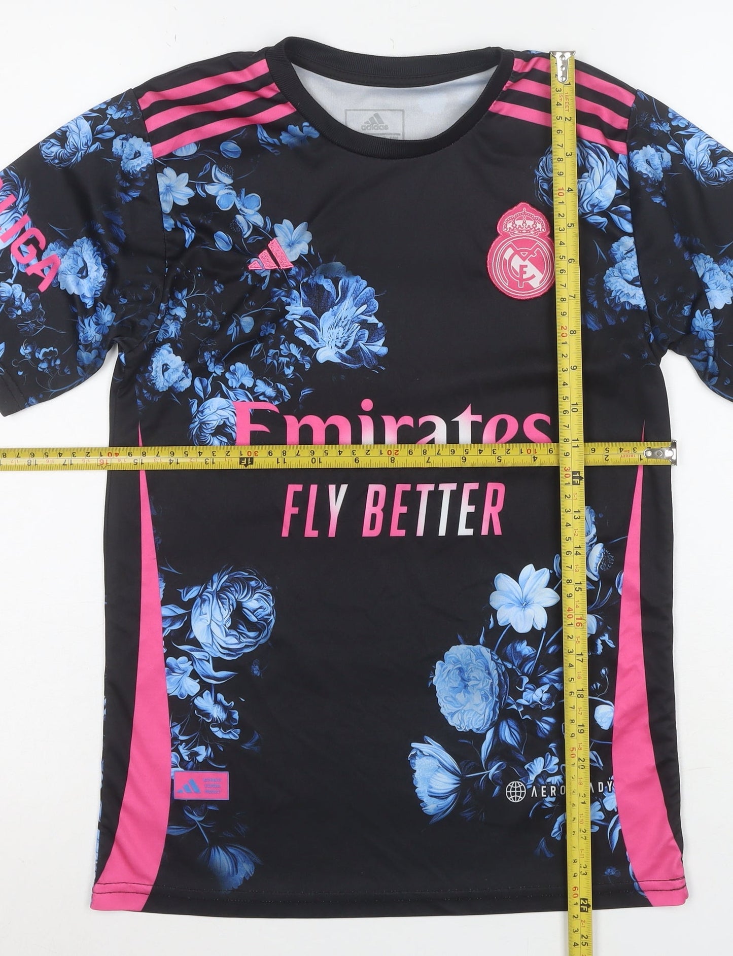 Adidas Boys Black Floral Real Madrid Football Jersey Top Size 164