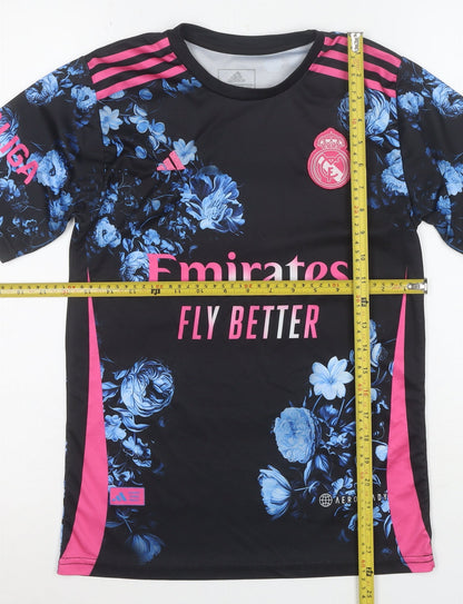 Adidas Boys Black Floral Real Madrid Football Jersey Top Size 164
