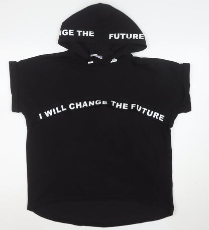 OLKO Women's Black XL Hooded Short Sleeve Motivational T-Shirt