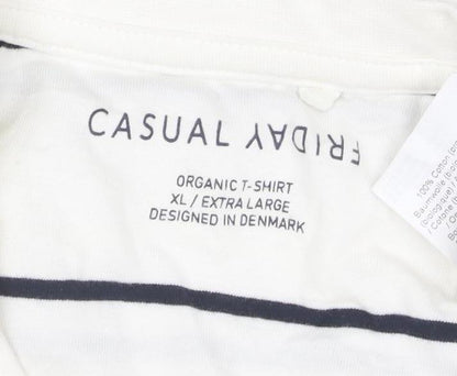 Casual Friday Men's White Striped Organic Cotton T-Shirt XL