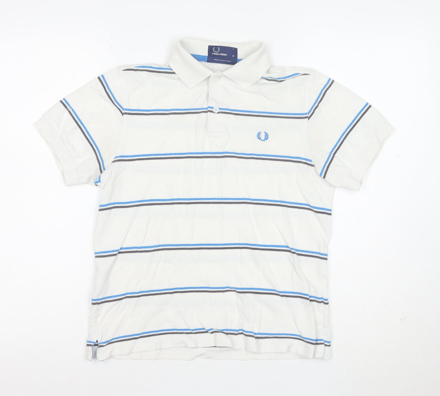 Fred Perry Men's White Striped Cotton Polo Shirt Size M