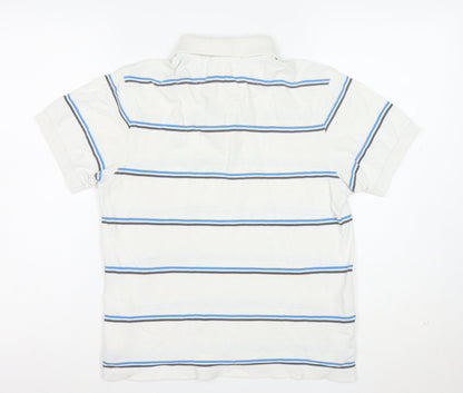 Fred Perry Men's White Striped Cotton Polo Shirt Size M