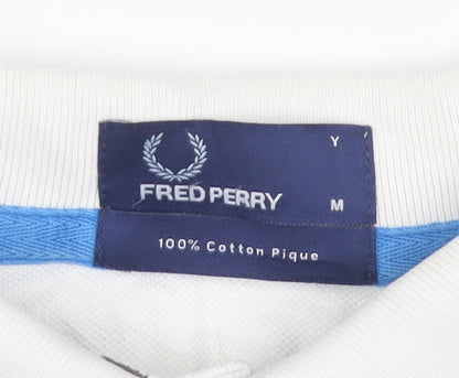 Fred Perry Men's White Striped Cotton Polo Shirt Size M