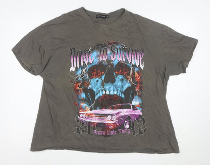 PrettyLittleThing Mens Grey XL Graphic Skull Car Relaxed Fit T-Shirt
