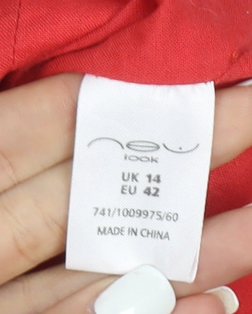 New Look Women Red Cotton Short Sleeve Blazer Jacket UK 14