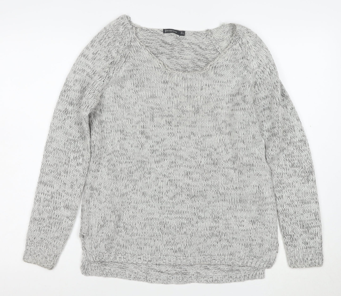 Stradivarius Women Grey Chunky-Knit Pullover Jumper Size 12