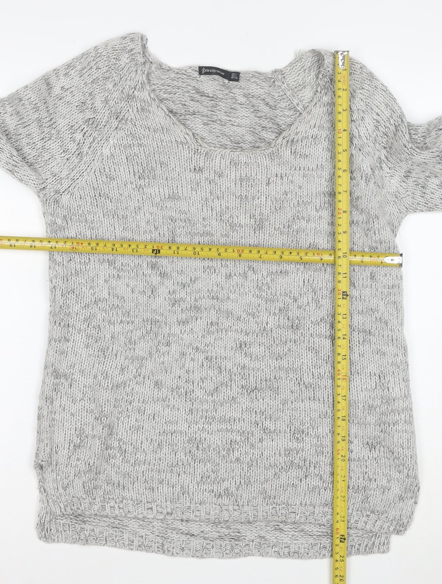 Stradivarius Women Grey Chunky-Knit Pullover Jumper Size 12