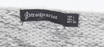 Stradivarius Women Grey Chunky-Knit Pullover Jumper Size 12
