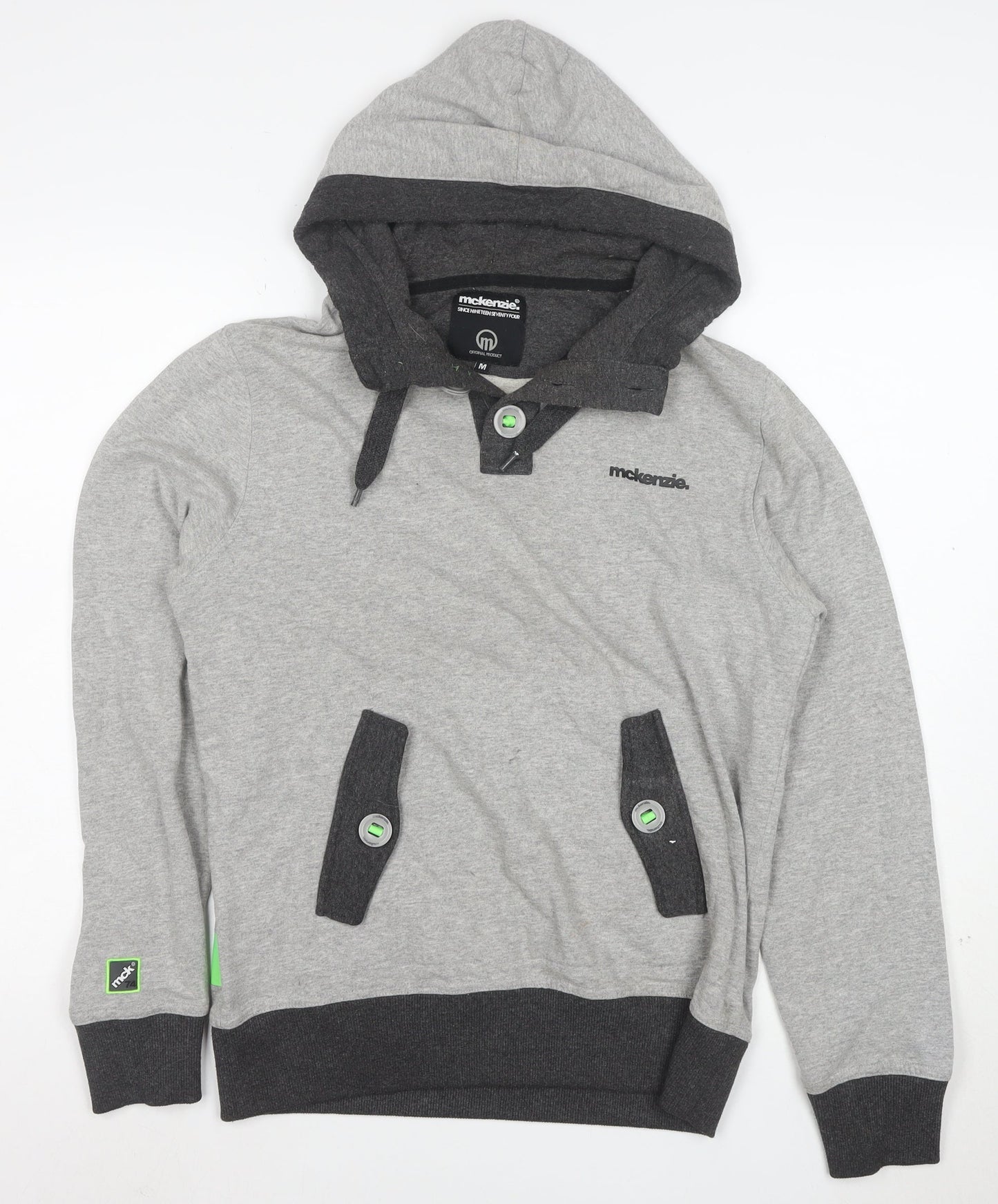 McKenzie Men’s Grey Henley Hoodie Medium Hooded Sweatshirt