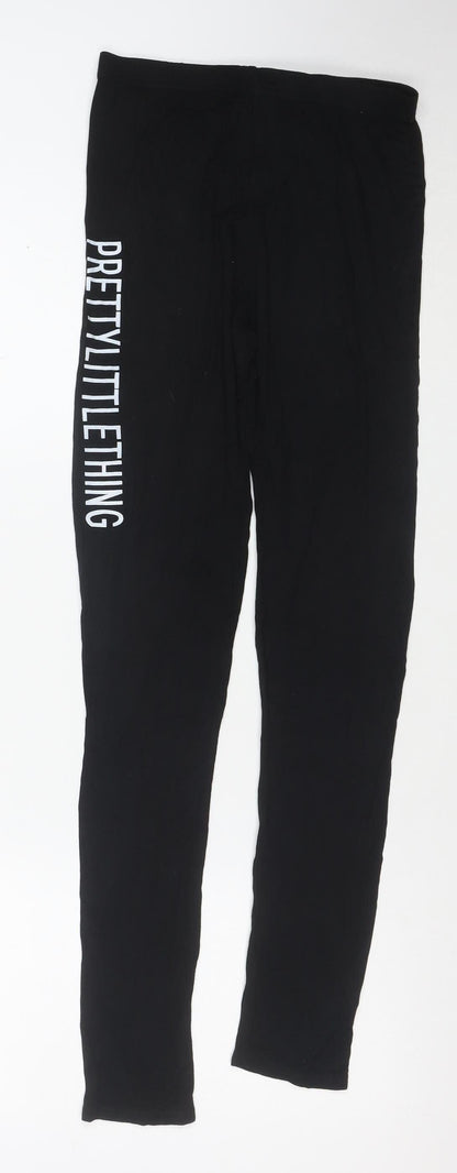 PrettyLittleThing Women’s Black Logo Leggings Size 8 Stretch Jersey