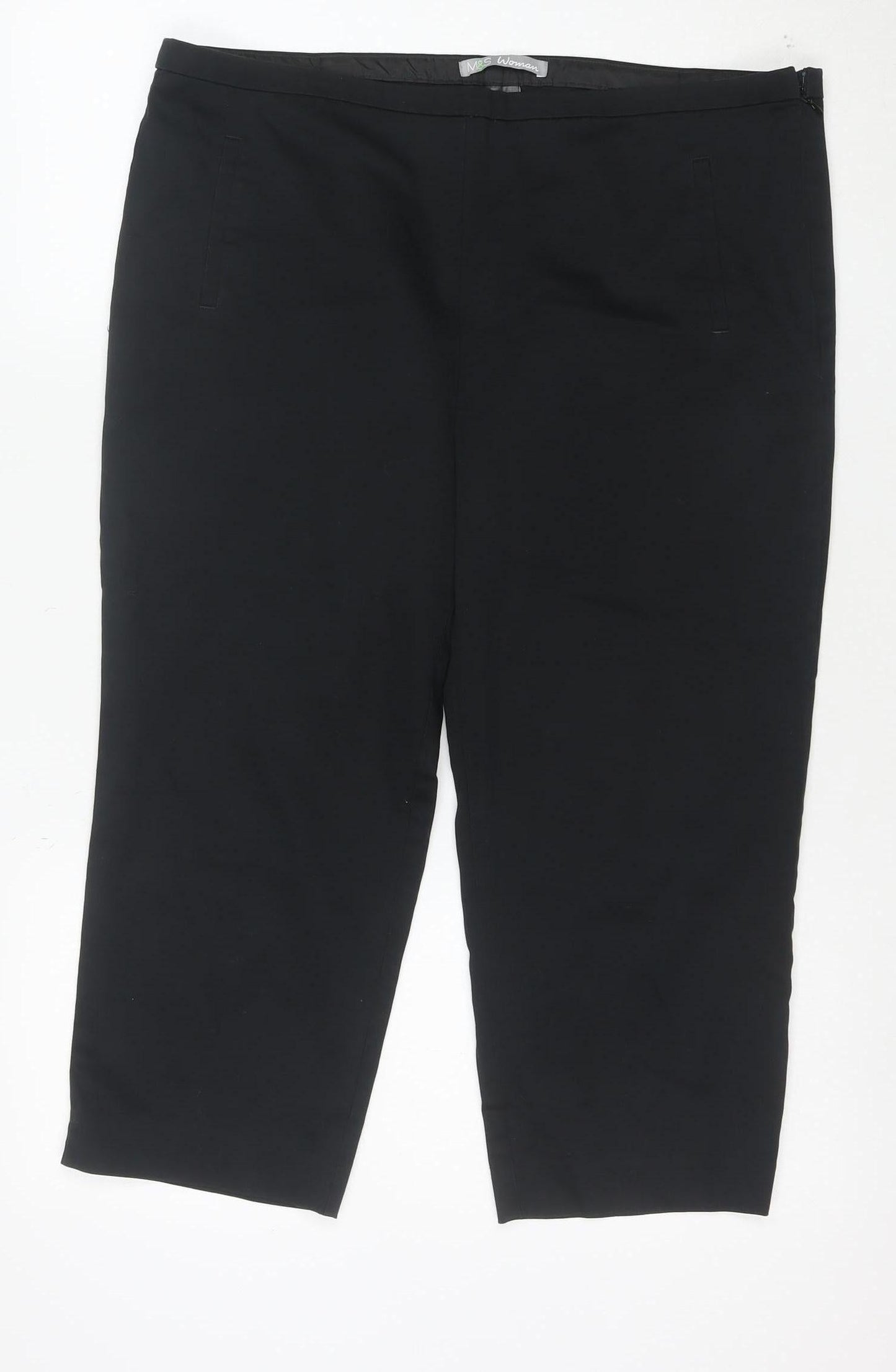 Marks and Spencer Women's Black Size 16 Petite Stretch Cotton Trousers