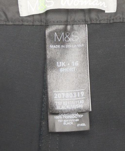 Marks and Spencer Women's Black Size 16 Petite Stretch Cotton Trousers