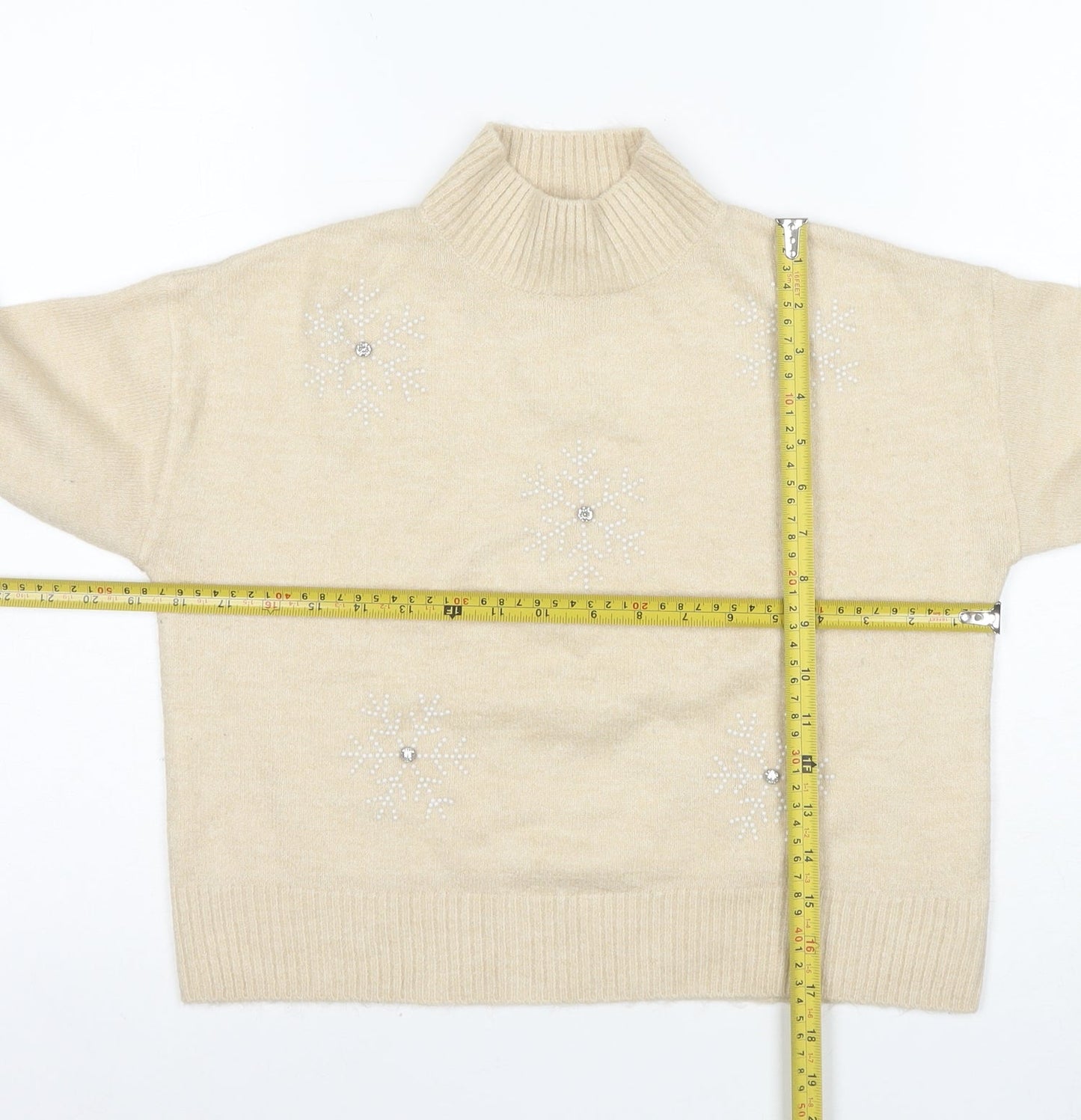 New Look Petite Women’s Beige Roll Neck Embellished Christmas Jumper S