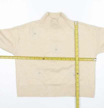 New Look Petite Women’s Beige Roll Neck Embellished Christmas Jumper S