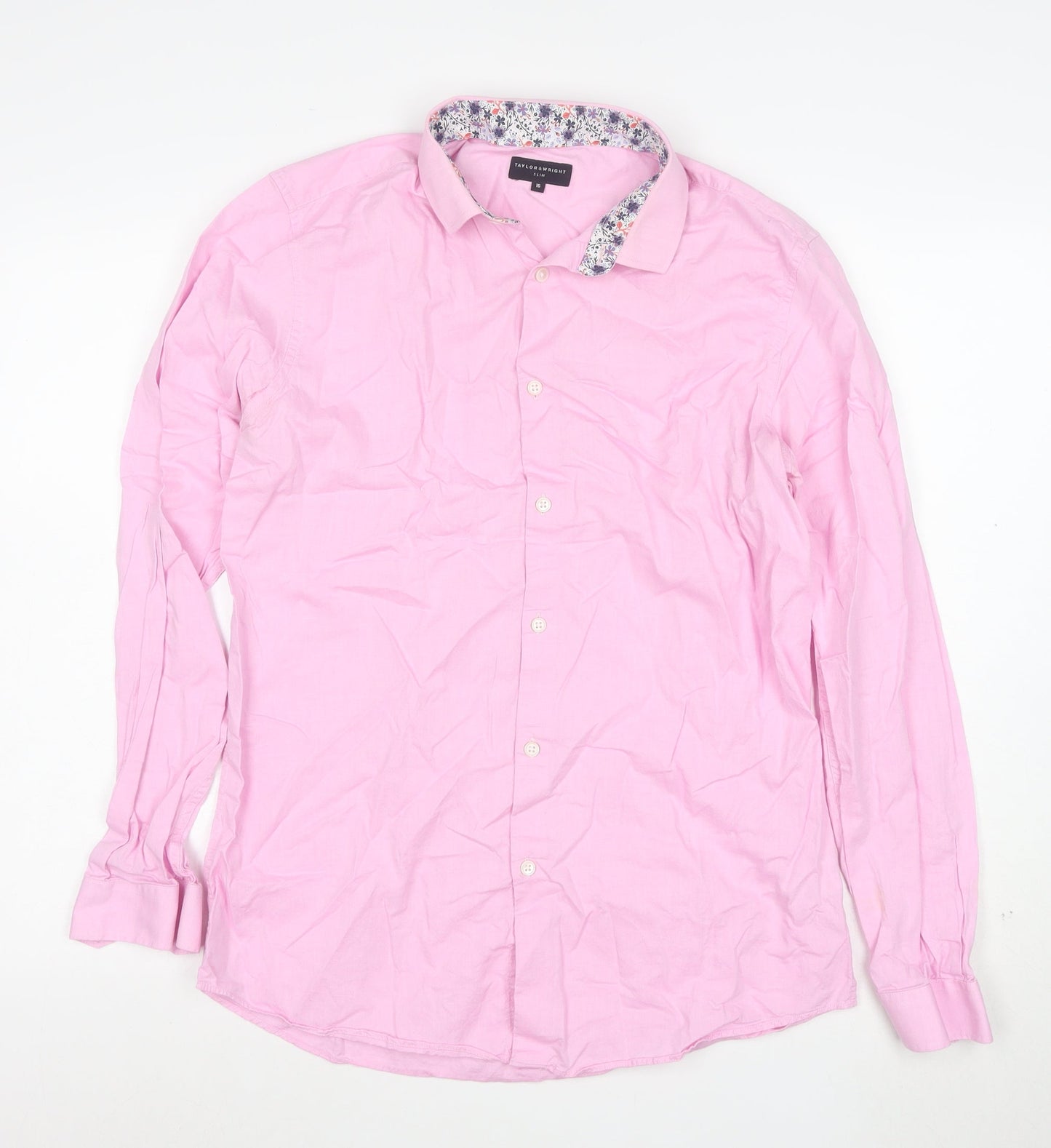 Taylor & Wright Men's Pink Slim Fit Long Sleeve Button-Up Shirt Size 16