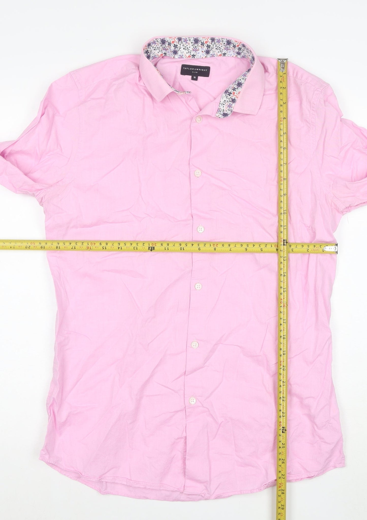 Taylor & Wright Men's Pink Slim Fit Long Sleeve Button-Up Shirt Size 16