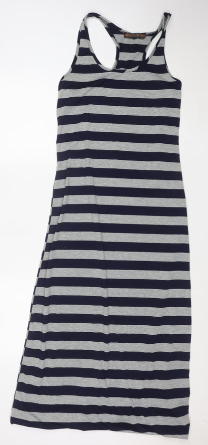 Red London Women's Navy Grey Striped Sleeveless Long Tank Dress M