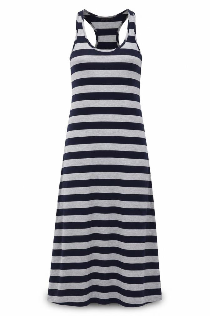 Red London Women's Navy Grey Striped Sleeveless Long Tank Dress M