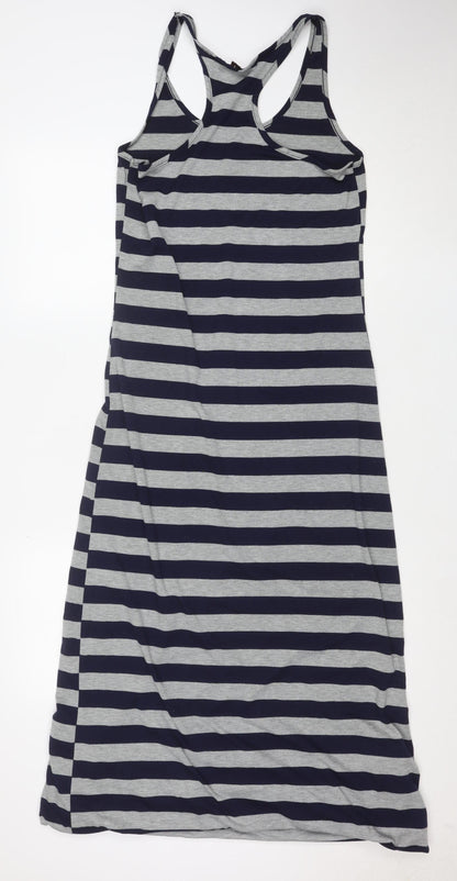 Red London Women's Navy Grey Striped Sleeveless Long Tank Dress M