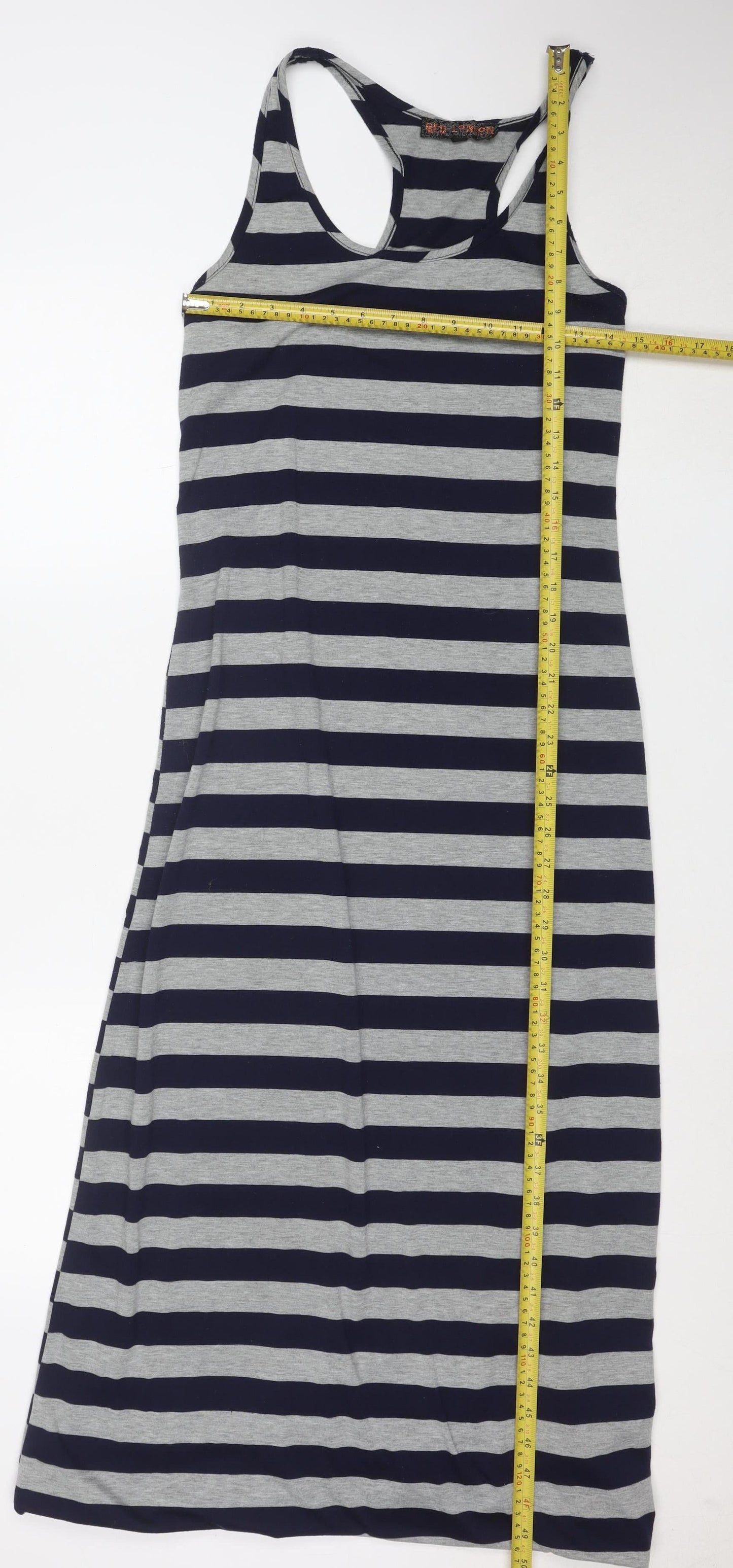 Red London Women's Navy Grey Striped Sleeveless Long Tank Dress M