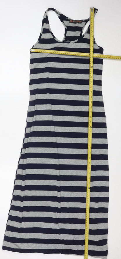 Red London Women's Navy Grey Striped Sleeveless Long Tank Dress M