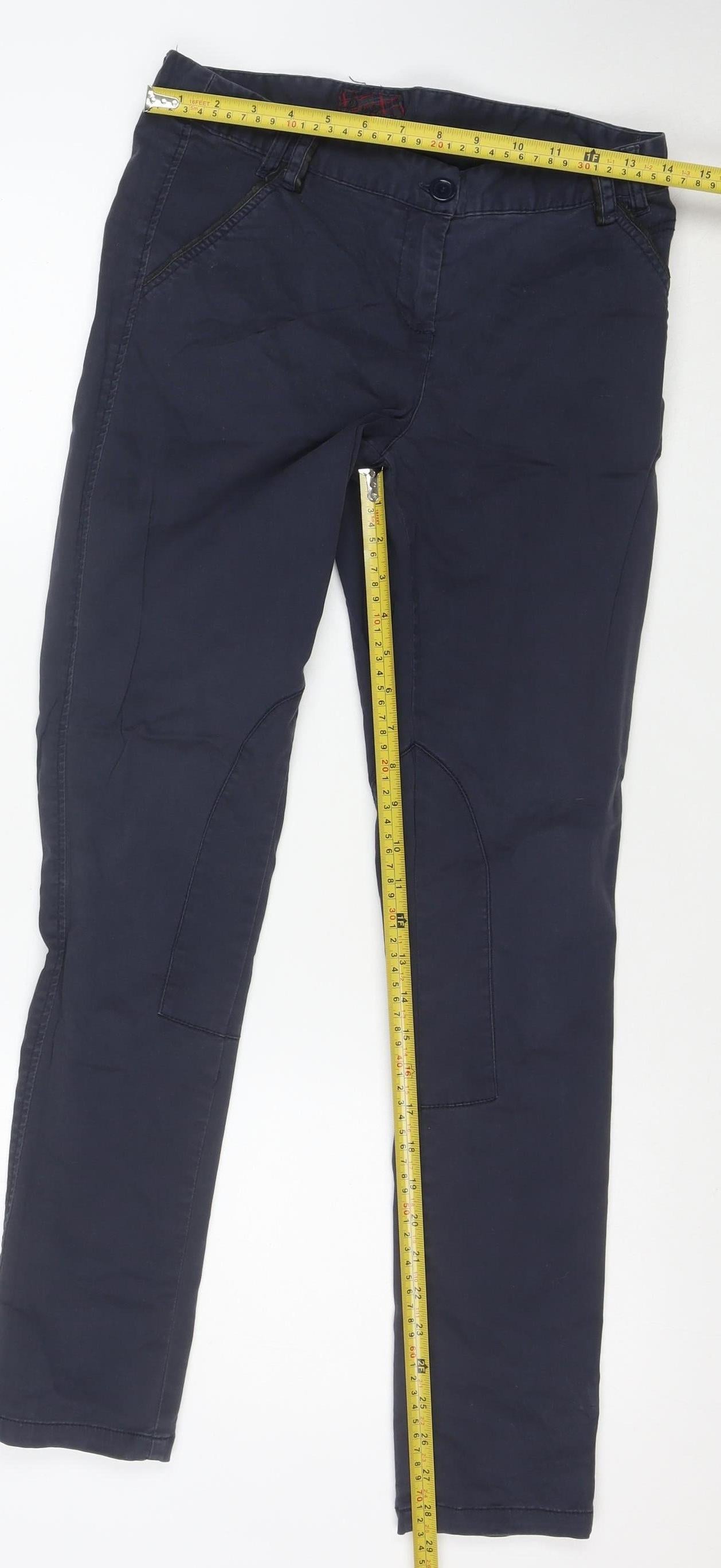 Pull & Bear Women Blue Chino Trousers Size 10 Slim Fit Twill