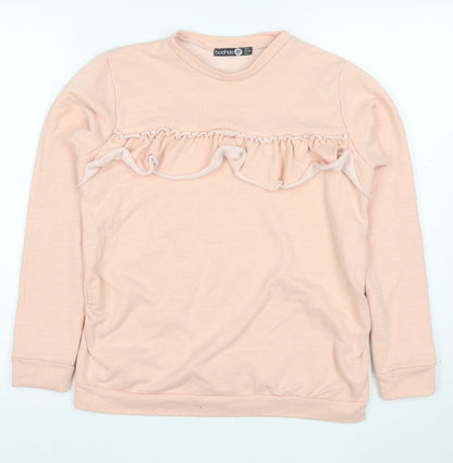 Boohoo Women Pink Ruffle Long Sleeve Pullover Sweatshirt UK 8