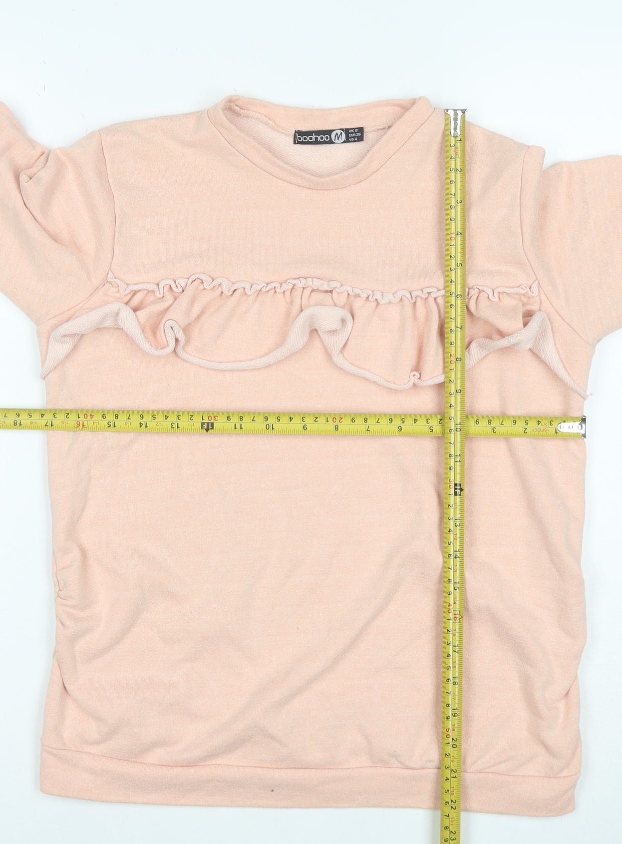 Boohoo Women Pink Ruffle Long Sleeve Pullover Sweatshirt UK 8